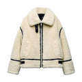 R&B | Oversized Teddyjacke - Kontrastbesatz Hoher Kragen Jacke