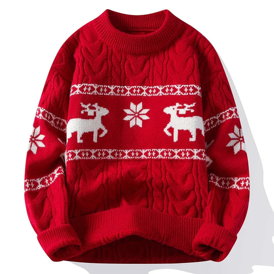 R&B | Winter Pullover mit Hirschmuster - Warmer & stilvoller Strickpullover für die Feiertage