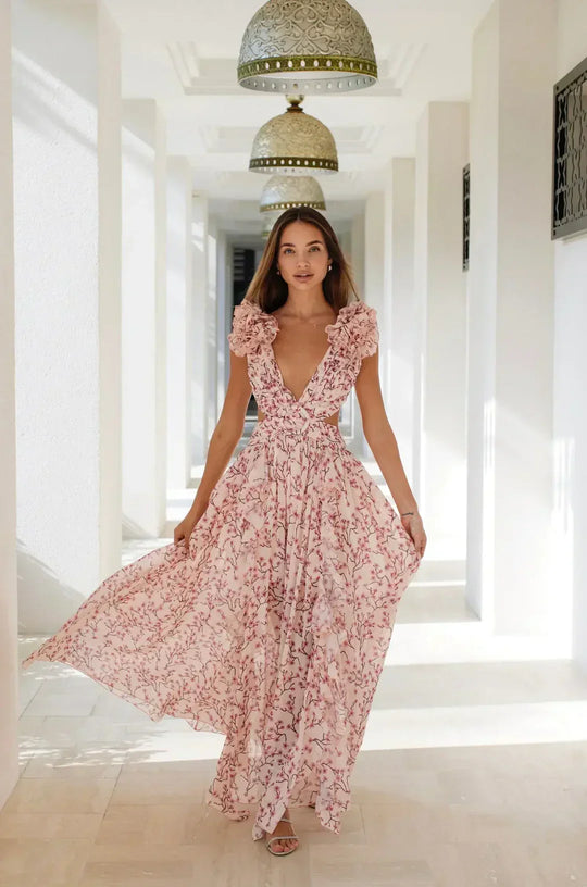 R&B | Cutout Rüsch Maxi Kleid