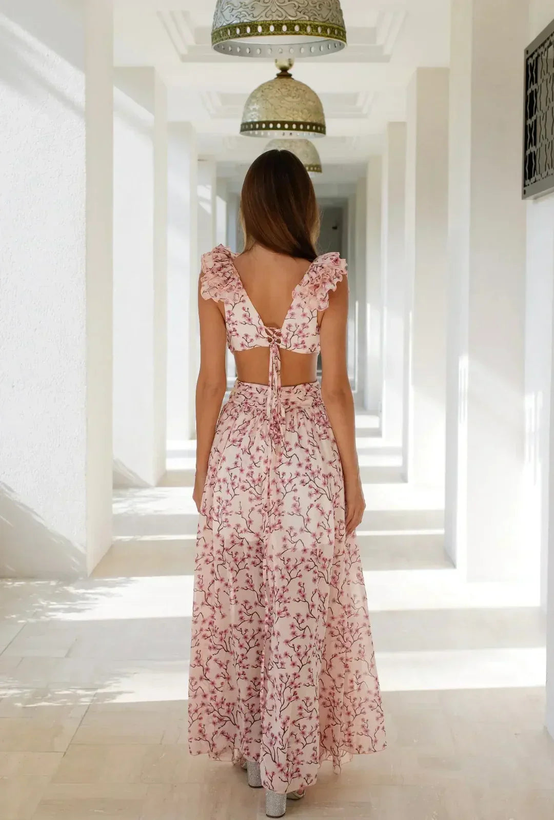 R&B | Cutout Rüsch Maxi Kleid