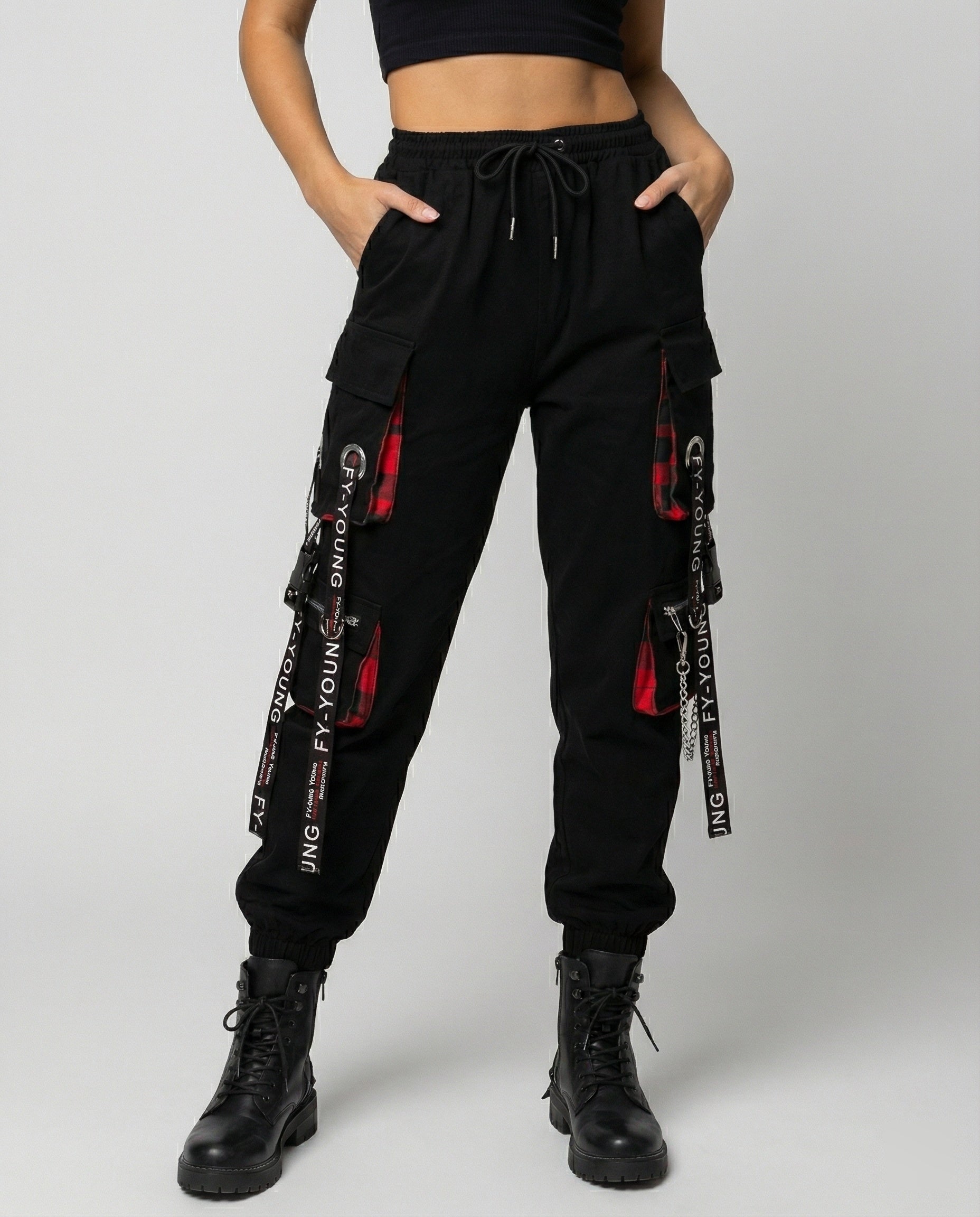 Hohe Taille Cargo-Hose mit Taschen für Damen