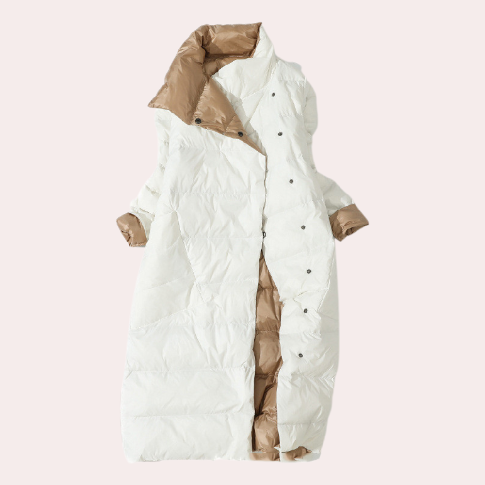 R&B | Damen Lange Winterjacke Aus Daunen mit Hohem Kragen