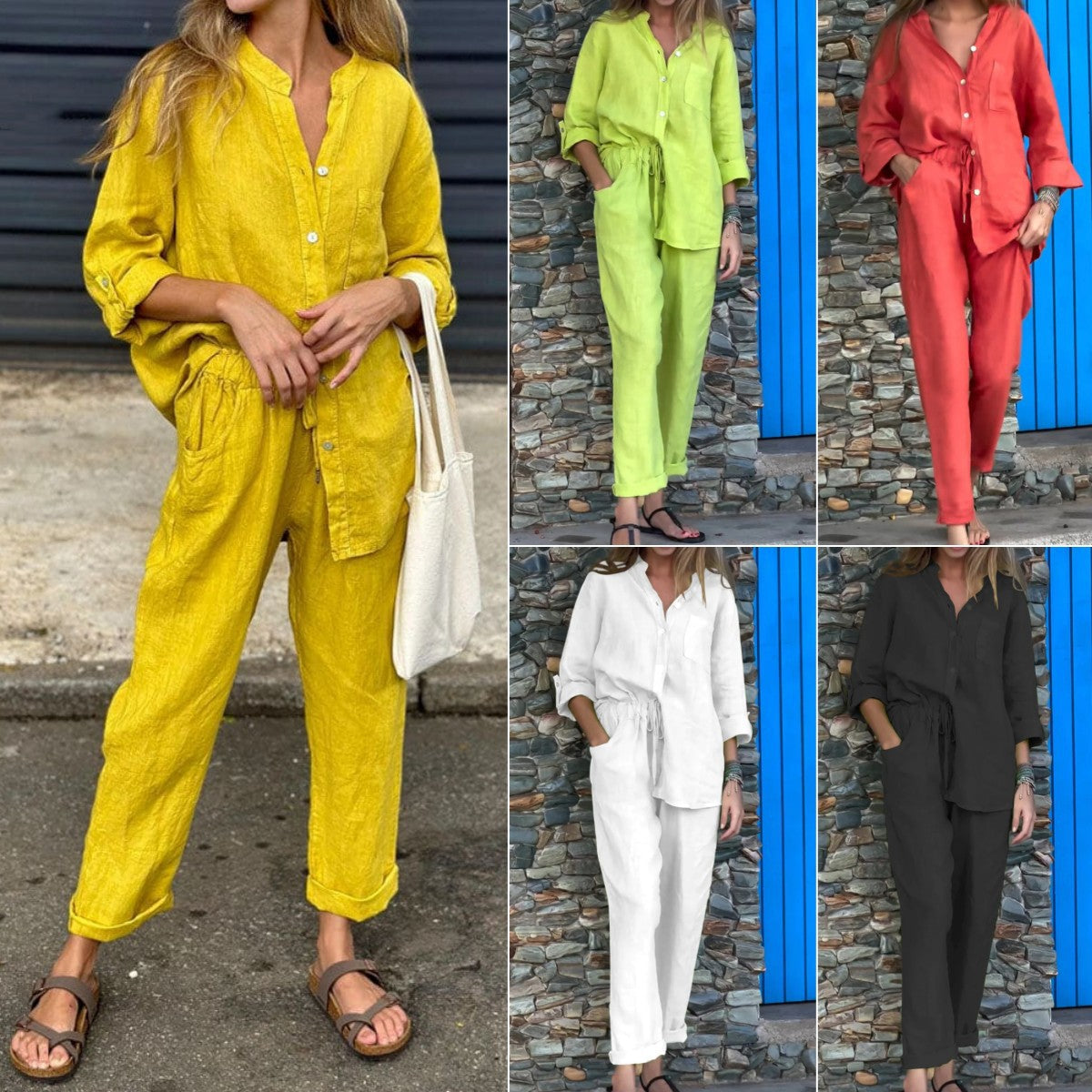 R&B | Langarmhemd und Hose Aus Baumwolle und Leinen für Damen
