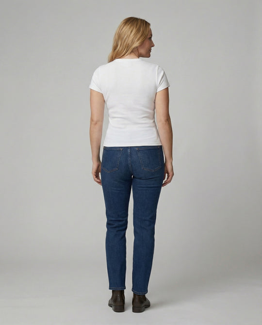 Elastisches Damen Baumwoll T-Shirt Slim Fit Kurzarm Doppelpack Weiß