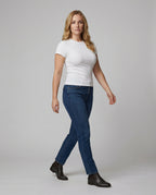 Elastisches Damen Baumwoll T-Shirt Slim Fit Kurzarm Doppelpack Weiß