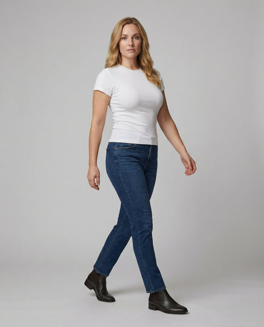 Elastisches Damen Baumwoll T-Shirt Slim Fit Kurzarm Doppelpack Weiß