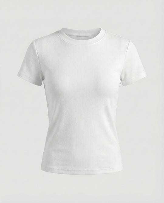 Elastisches Damen Baumwoll T-Shirt Slim Fit Kurzarm Doppelpack Weiß