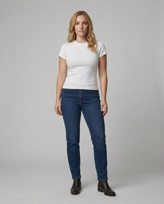 Elastisches Damen Baumwoll T-Shirt Slim Fit Kurzarm Doppelpack Weiß