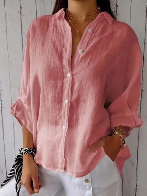 R&B | Lässiges Shirt mit Schlaufenverschluss Aus Baumwolle und Leinen für Frauen