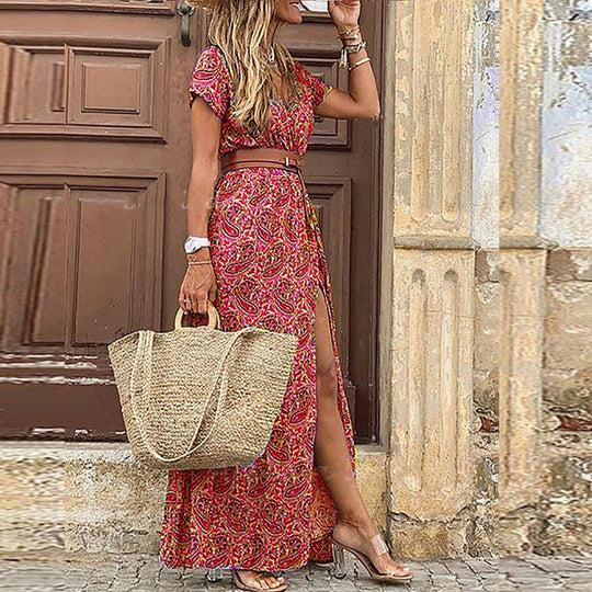 R&B | V-Ausschnitt Boho Maxi Kleid
