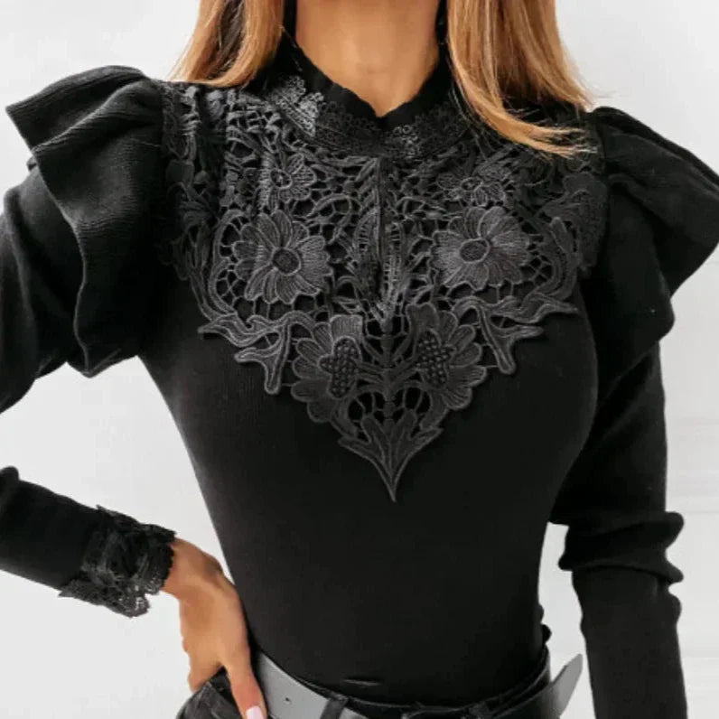 R&B - Pullover mit Rollkragen, Rüschen und Spitzendetails