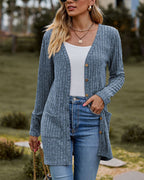 R&B | Damen Lange Gestrickte Strickjacke mit Knöpfen