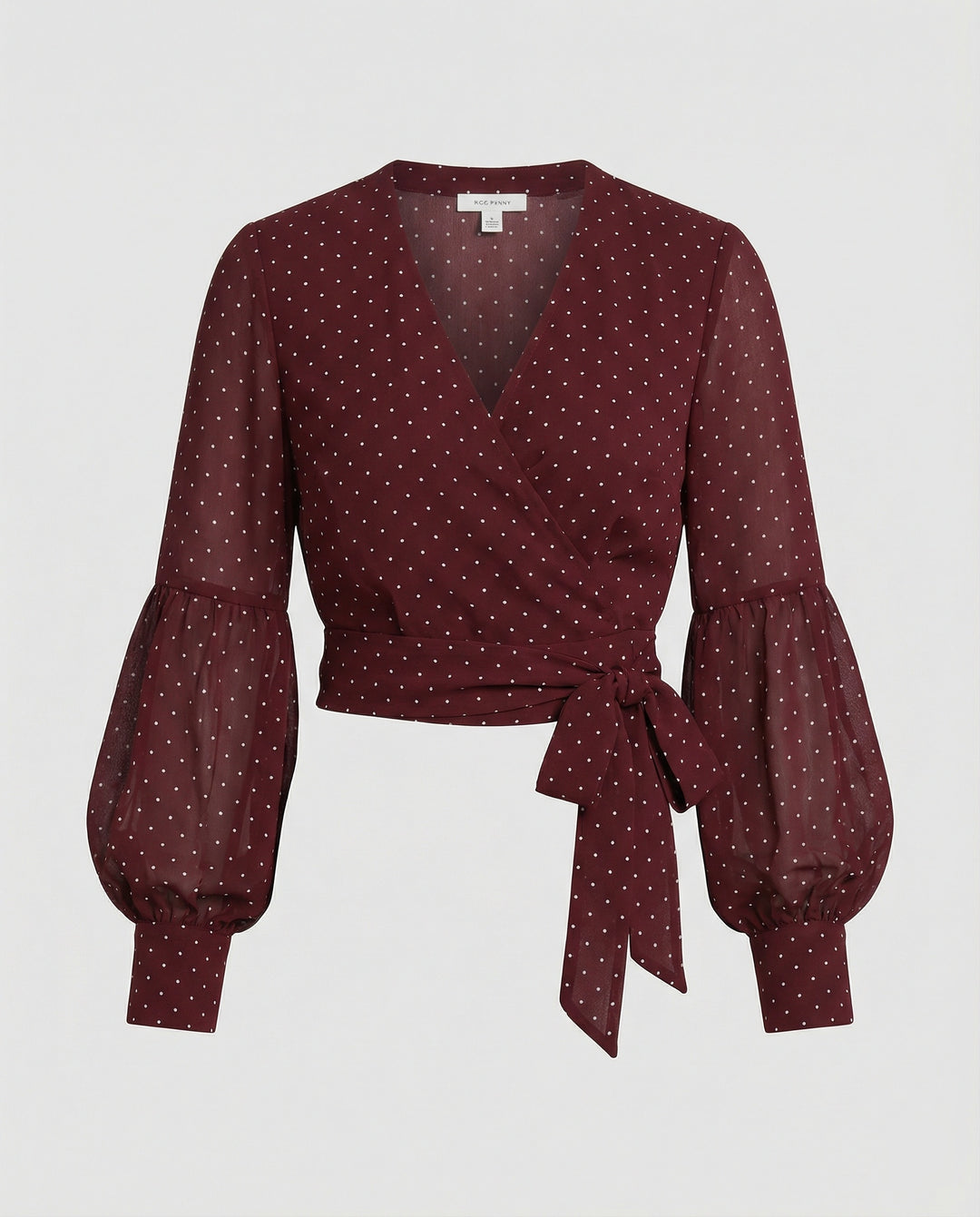 Elegante weinrote Damen Bluse mit Polka Dots und V-Ausschnitt