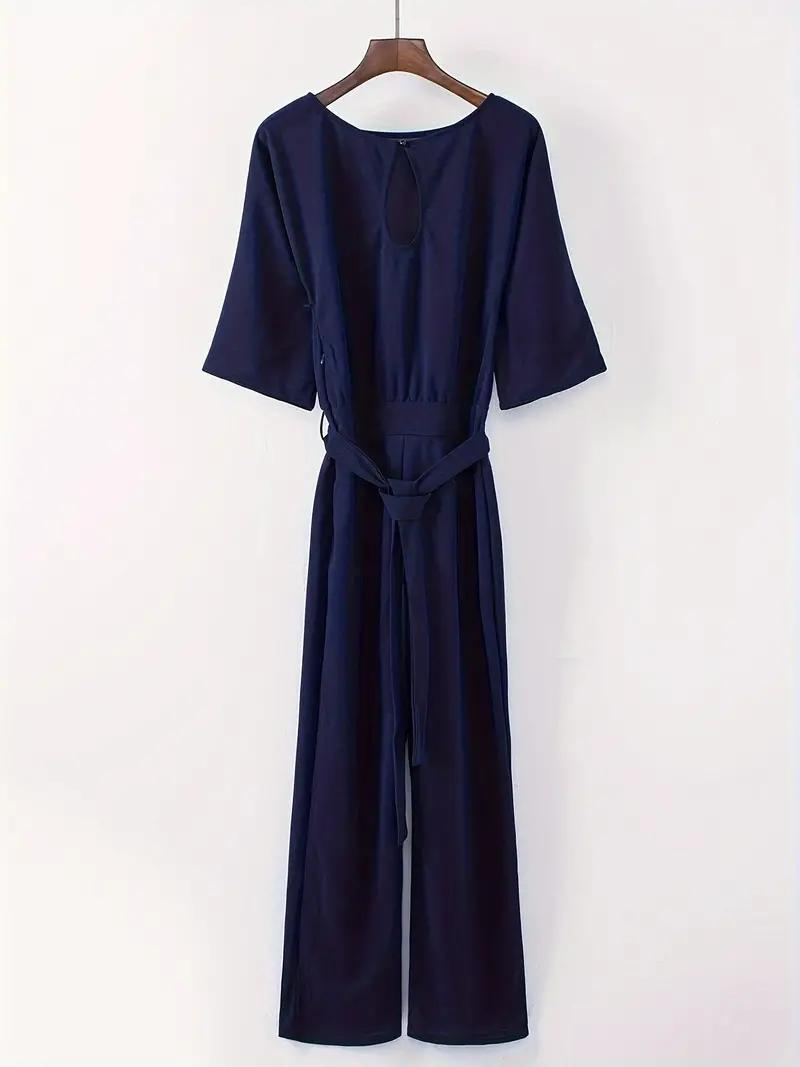 R&B | Jumpsuit Weite Beinform Taillengürtel Dreiviertelärmel Elegante Passform