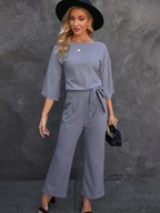 R&B | Jumpsuit Weite Beinform Taillengürtel Dreiviertelärmel Elegante Passform