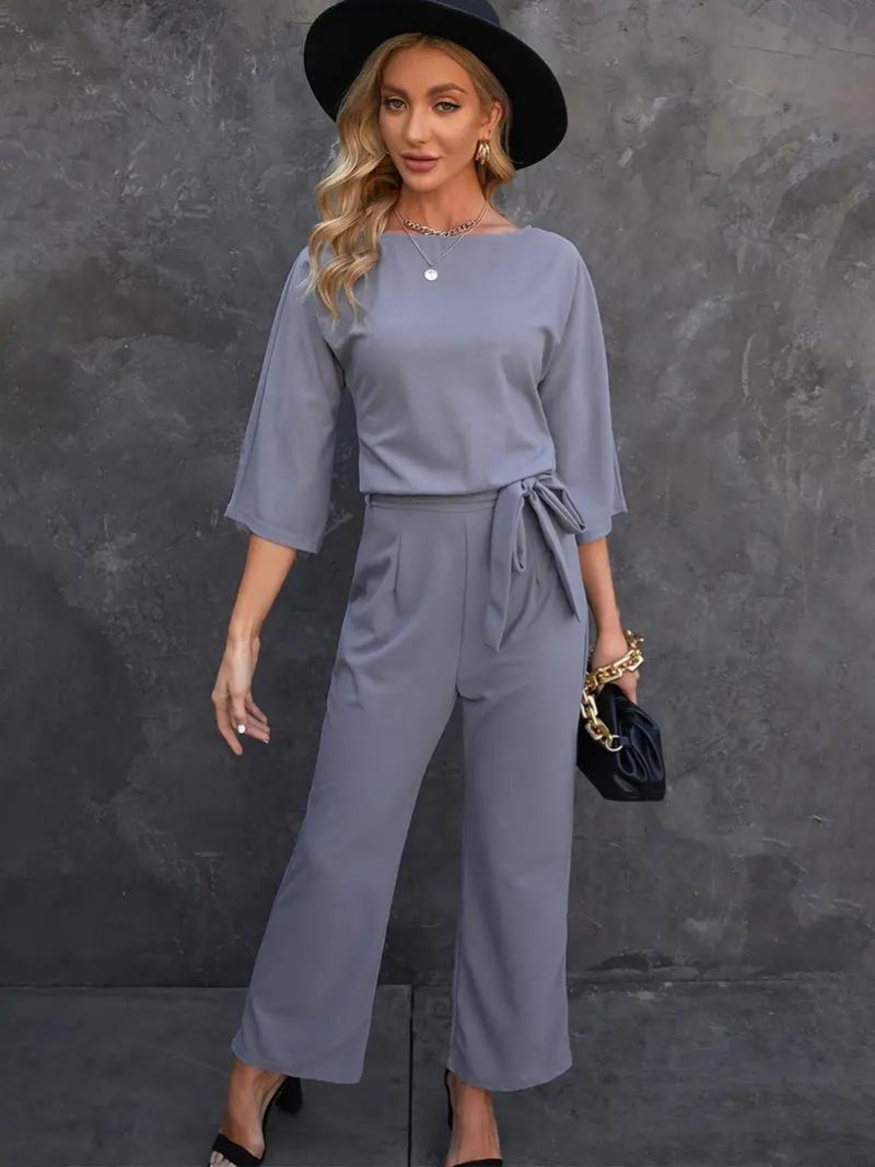 R&B | Jumpsuit Weite Beinform Taillengürtel Dreiviertelärmel Elegante Passform