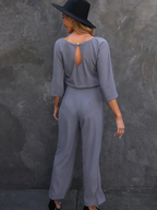 R&B | Jumpsuit Weite Beinform Taillengürtel Dreiviertelärmel Elegante Passform