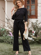 R&B | Jumpsuit Weite Beinform Taillengürtel Dreiviertelärmel Elegante Passform