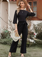 R&B | Jumpsuit Weite Beinform Taillengürtel Dreiviertelärmel Elegante Passform