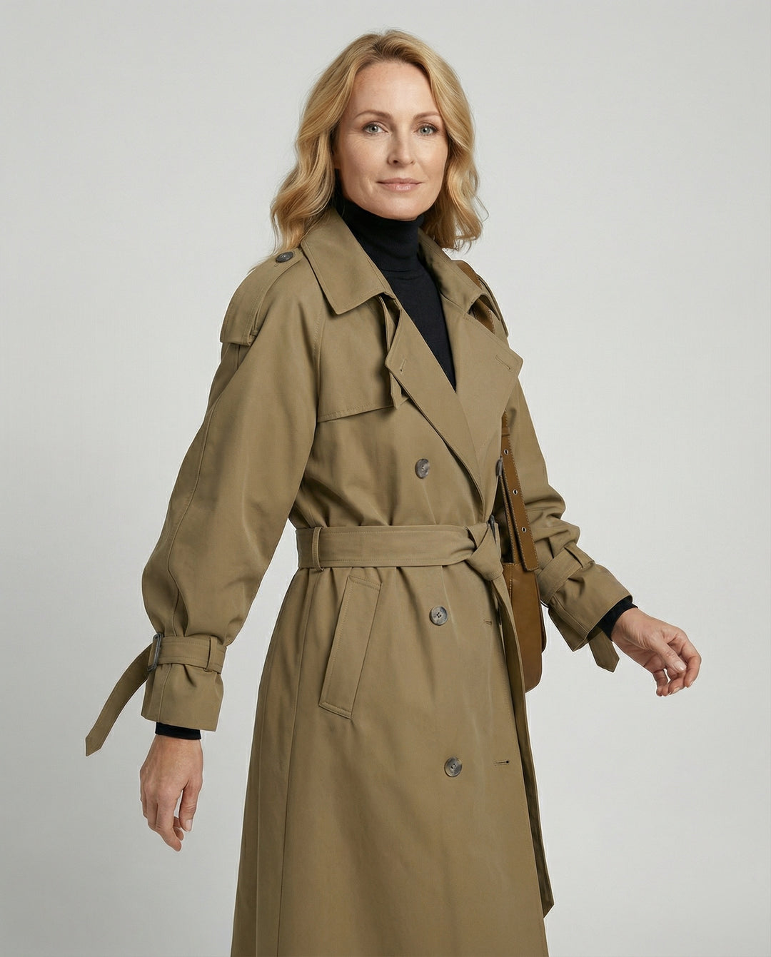 Eleganter Trenchcoat Damen Mittellang Design Mantel Frühling Herbst