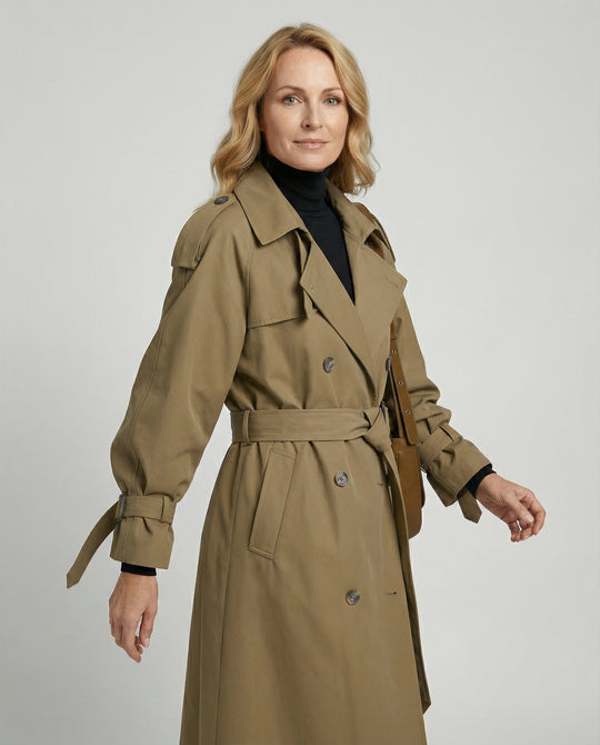 Eleganter Trenchcoat Damen Mittellang Design Mantel Frühling Herbst