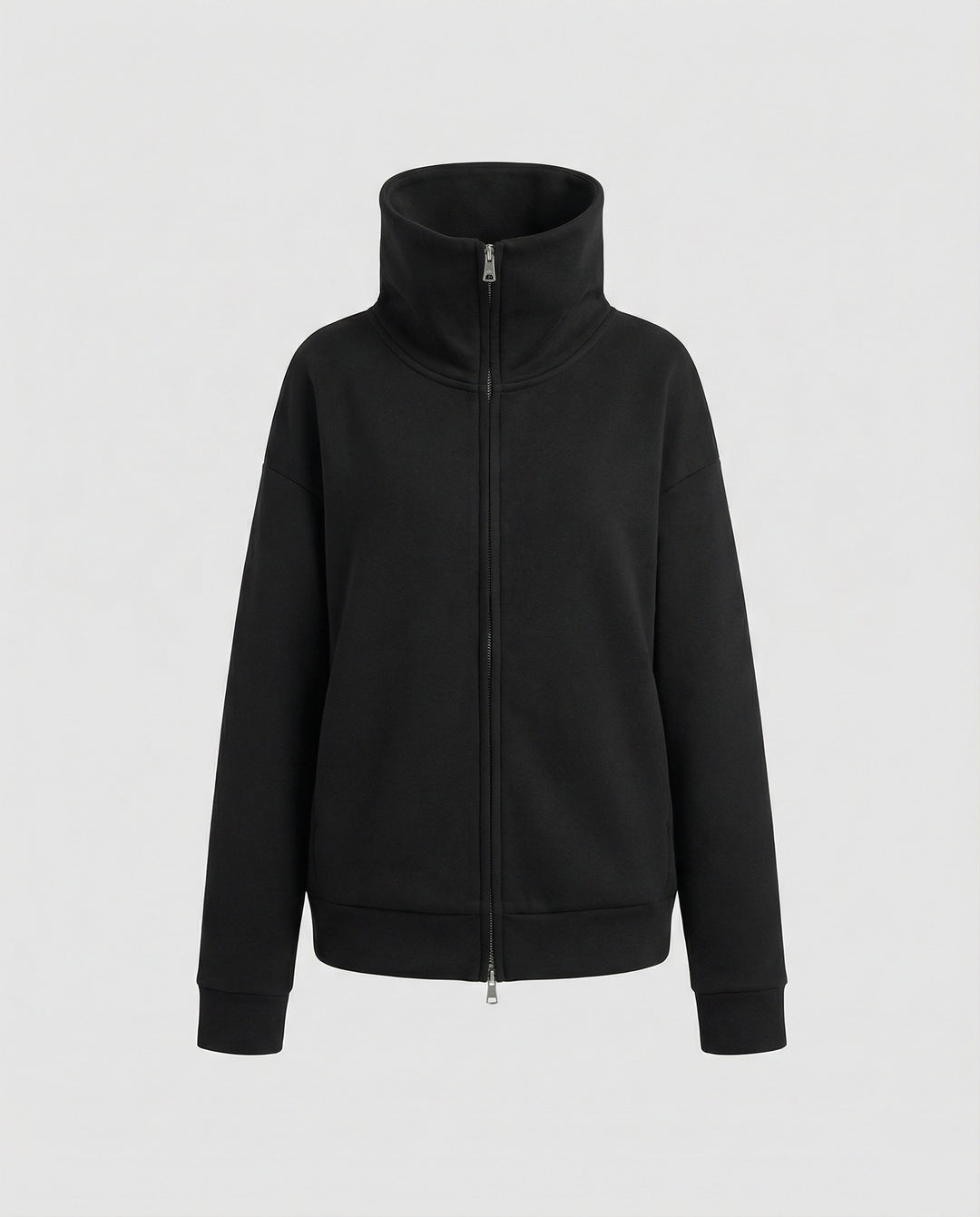 Eleganter Damen Strick Cardigan mit Doppelreißverschluss und hohem Kragen