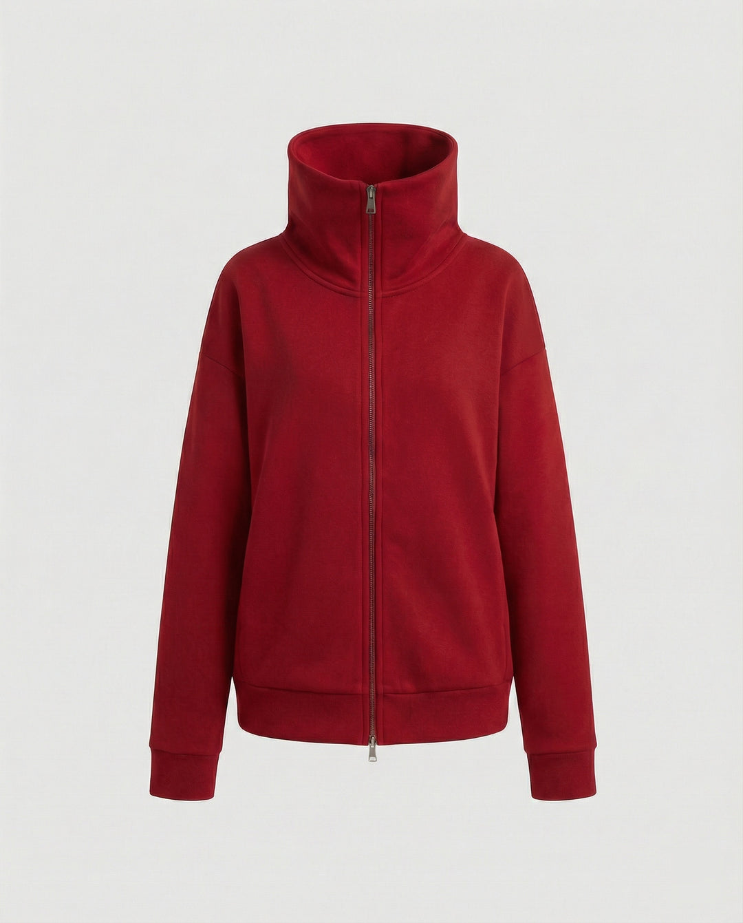 Eleganter Damen Strick Cardigan mit Doppelreißverschluss und hohem Kragen