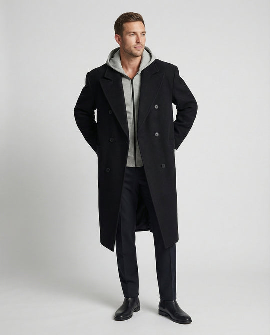 Eleganter Herren Wollmantel Mittellang mit Schulterpolstern Vibe Style Trenchcoat