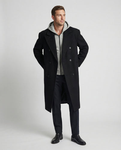 Eleganter Herren Wollmantel Mittellang mit Schulterpolstern Vibe Style Trenchcoat