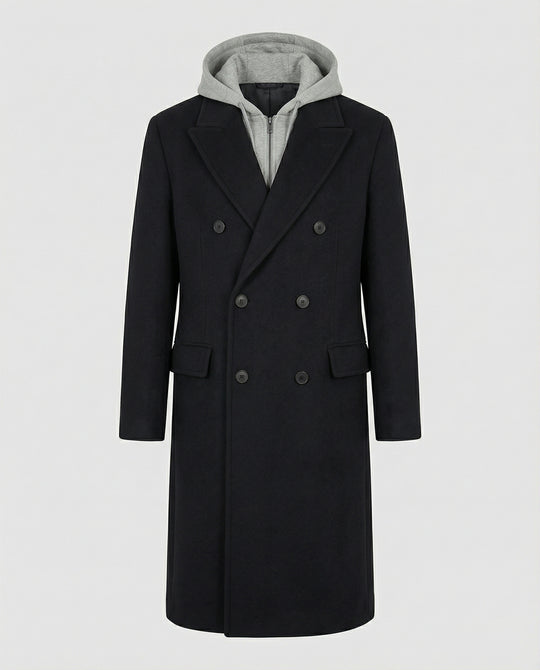 Eleganter Herren Wollmantel Mittellang mit Schulterpolstern Vibe Style Trenchcoat