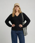 Eleganter V-Ausschnitt Strickpullover für Damen in lockerer Übergröße Passform