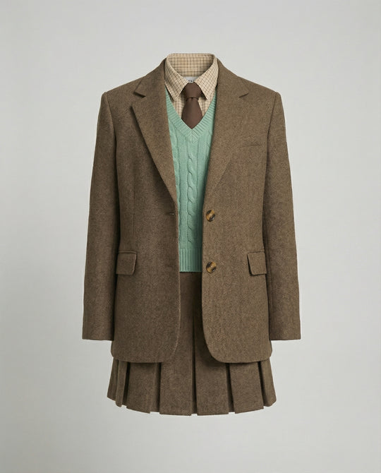 Elegantes Blazer-Set mit plissiertem Minirock tailliertem Sakko und Reverskragen R&B