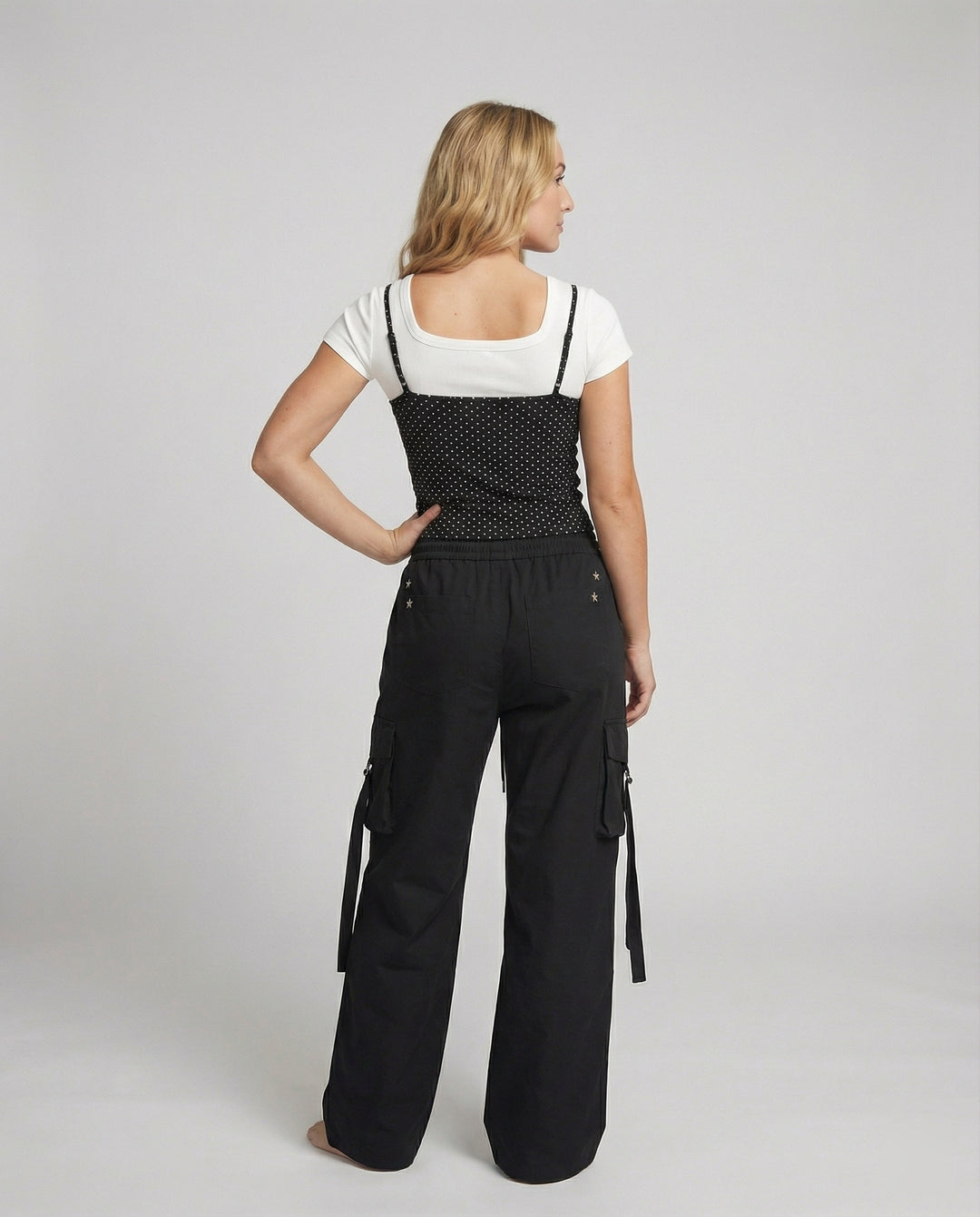 Elegantes Zweiteiler Set Damen T-Shirt und Polka Dot Top