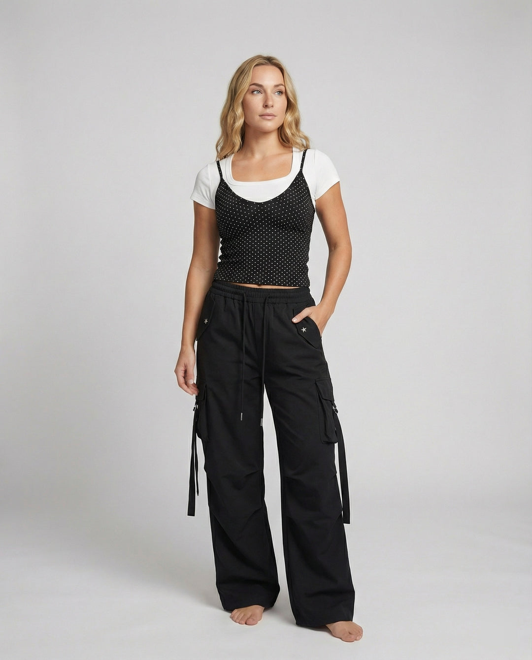 Elegantes Zweiteiler Set Damen T-Shirt und Polka Dot Top