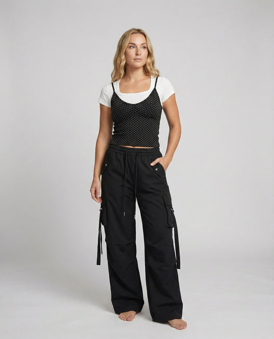 Elegantes Zweiteiler Set Damen T-Shirt und Polka Dot Top