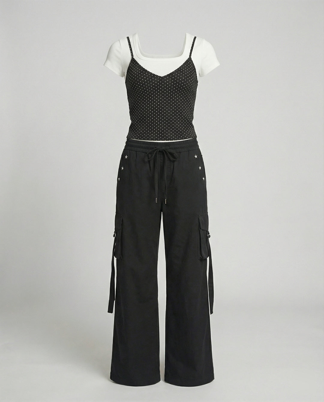 Elegantes Zweiteiler Set Damen T-Shirt und Polka Dot Top