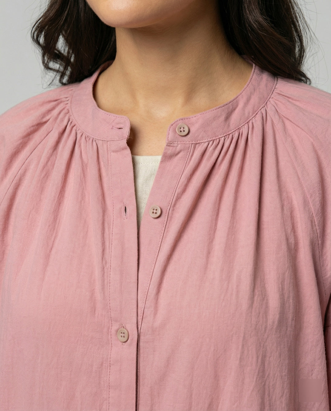 Elegantes französisches Baumwoll-Leinen Kleid in Fuchsia für den Herbst