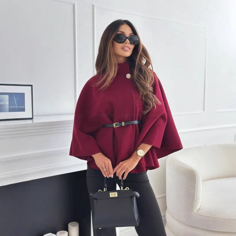 R&B | Damen stilvoller Umhangmantel mit elegantem Stehkragen Detail