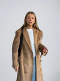 R&B | Damen Wildleder Trenchcoat mit Klassischem Revers und Doppelt Knopfverschluss