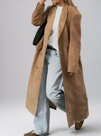 R&B | Damen Wildleder Trenchcoat mit Klassischem Revers und Doppelt Knopfverschluss