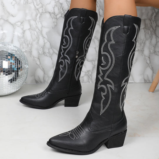 R&B | Hohe Damen Cowboy Stiefel aus Leder mit Absatz für Herbst und Festivals