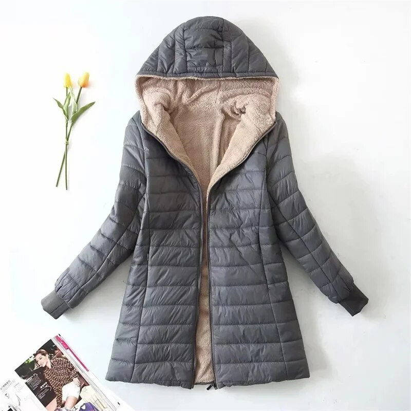 R&B | Langer Mantel Leichte Jacke für Damen mit Fleece-Besatz für Den Winter