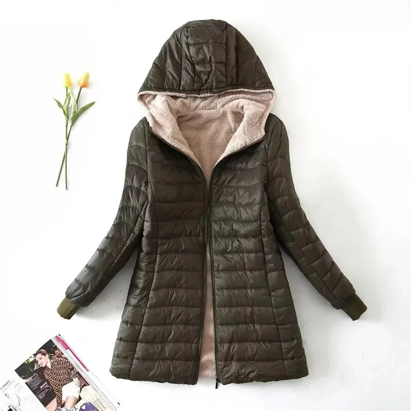 R&B | Langer Mantel Leichte Jacke für Damen mit Fleece-Besatz für Den Winter