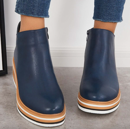 Stiefeletten | Keilabsatz | Reißverschluss | Plateausohlen | Damenstiefel R&B