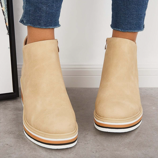 Stiefeletten | Keilabsatz | Reißverschluss | Plateausohlen | Damenstiefel R&B
