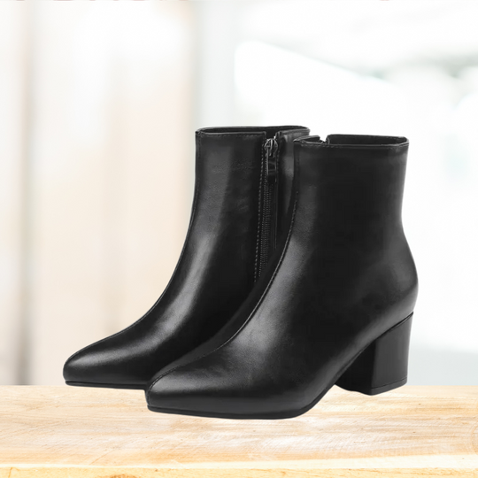 Stiefeletten - Damen Reißverschluss Spitz Zehen Blockabsatz Stiefel R&B