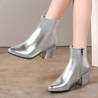 Stiefeletten - Damen Reißverschluss Spitz Zehen Blockabsatz Stiefel R&B