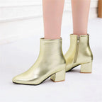 Stiefeletten - Damen Reißverschluss Spitz Zehen Blockabsatz Stiefel R&B