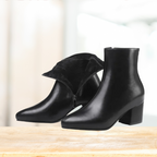 Stiefeletten - Damen Reißverschluss Spitz Zehen Blockabsatz Stiefel R&B
