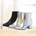 Stiefeletten - Damen Reißverschluss Spitz Zehen Blockabsatz Stiefel R&B